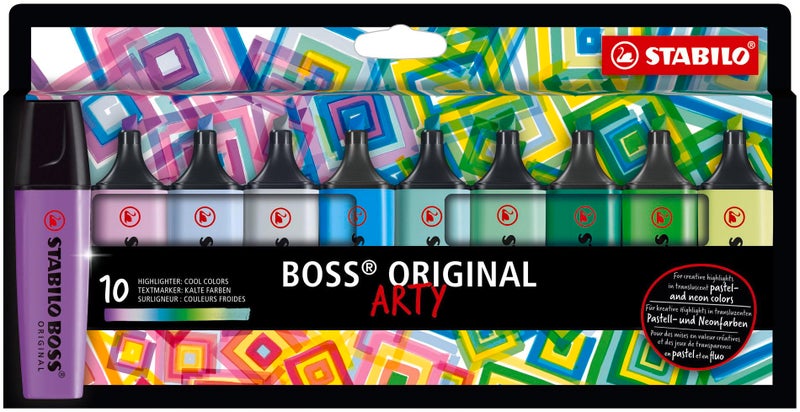 ستابيلو STABILO Highlighter BOSS ORIGINAL - ARTY - عبوة من 10 - ألوان رائعة، طرف مشطوف، تقنية مضادة للجفاف - Image 1